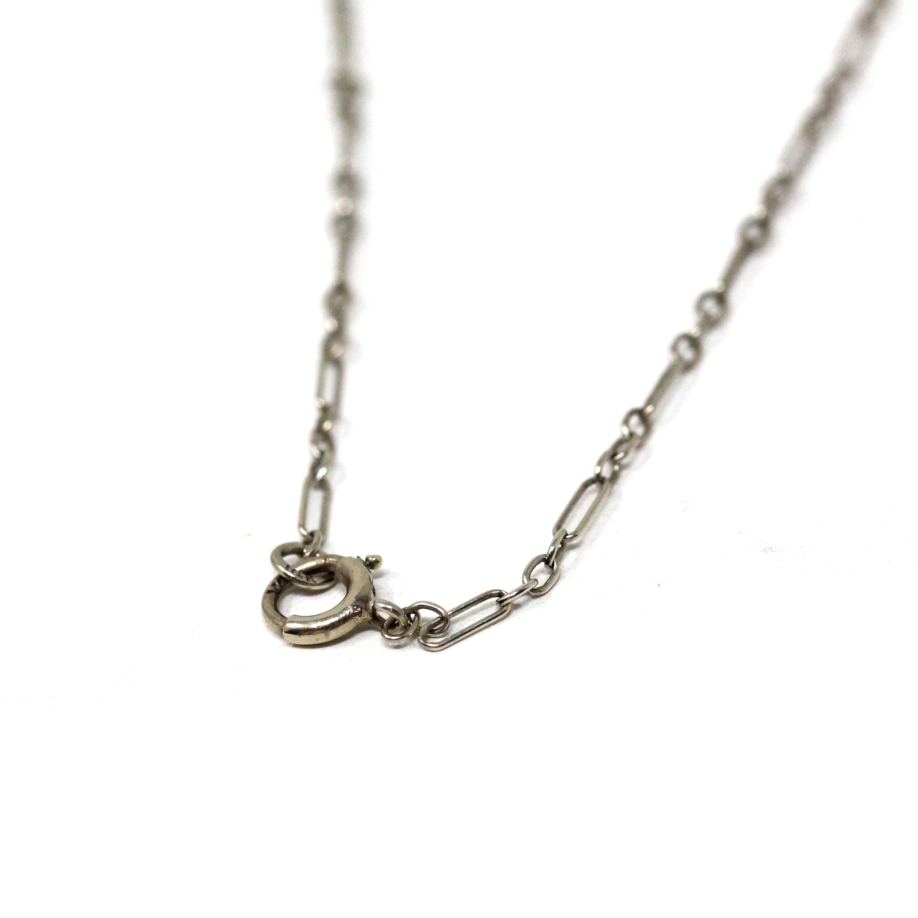 Vintage Chain Necklace - Art Deco 14k White Gold Decorative Paper Clip Link - Circa 1920s Era Spring Ring Clasp Dainty Accessory Jewelry