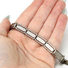 Vintage Panel Bracelet - Retro Sterling Silver Rectangular Textured Links - Circa 1960s Era Statement Fashion Accessory Marked Wells Jewelry