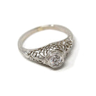 Diamond Filigree Ring - Art Deco Style 14k White Gold Natural .30 CT Engagement - Modern Era Size 7 Vintage Reproduction Fine Bridal Jewelry