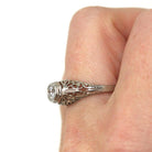 Diamond Filigree Ring - Art Deco Style 14k White Gold Natural .30 CT Engagement - Modern Era Size 7 Vintage Reproduction Fine Bridal Jewelry