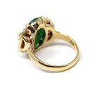 Natural Jadeite Ring - Vintage 14k Yellow Gold Dark Green Oval Cabochon Gemstone - Retro Circa 1960s Era Size 5 1/4 Fine Statement Jewelry