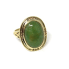Vintage Jadeite Ring - Mid Century 14k Yellow Gold Natural Green Cabochon Cut Gemstone - Circa 1940s Era Statement Size 6 Fine 40s Jewelry