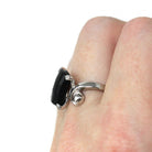 Onyx Bypass Ring - Mid Century 14k White Gold Natural Black Chalcedony Checkerboard Statement - Vintage Circa 1950s Size 7 1/4 Fine Jewelry