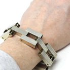 Modernist Silver Bracelet - Retro Era Chunky Gate Link Chain Brick Panel 7 1/2 Inches - Vintage Circa 1960s Statement Fashion Accessory
