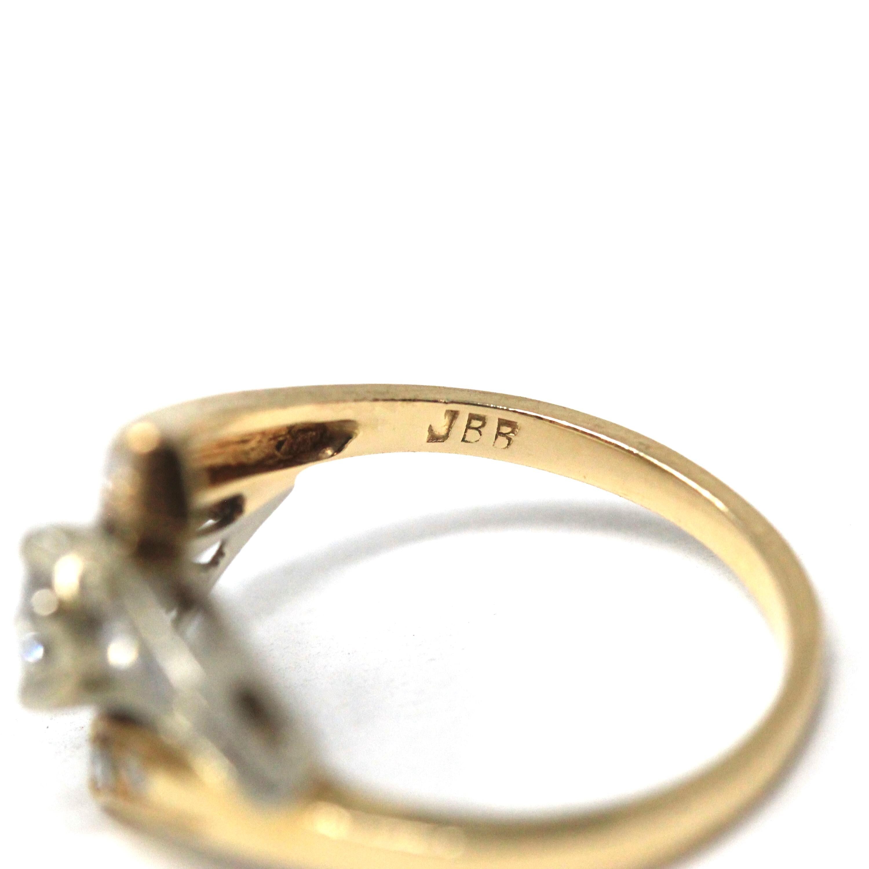 Mid Century Diamond Ring - Vintage 14K Yellow White Gold Natural Gemstones - Circa 1950s Era Size 6 1/4 Two Tone Fine Engagement 50s Jewelry