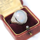 Vintage Opal Ring - Art Deco 14k White Gold Men's Unisex Oval Statement Ring - Circa 1920s Streeter Brothers October Birthstone Fine Jewelry