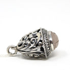 Natural Rose Quartz Fob - Retro Sterling Silver Carved Beetle Scarab Charm Pendant - Circa 1960s Era Pocket Watch Fashion Accessory Jewelry