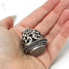 Natural Rose Quartz Fob - Retro Sterling Silver Carved Beetle Scarab Charm Pendant - Circa 1960s Era Pocket Watch Fashion Accessory Jewelry