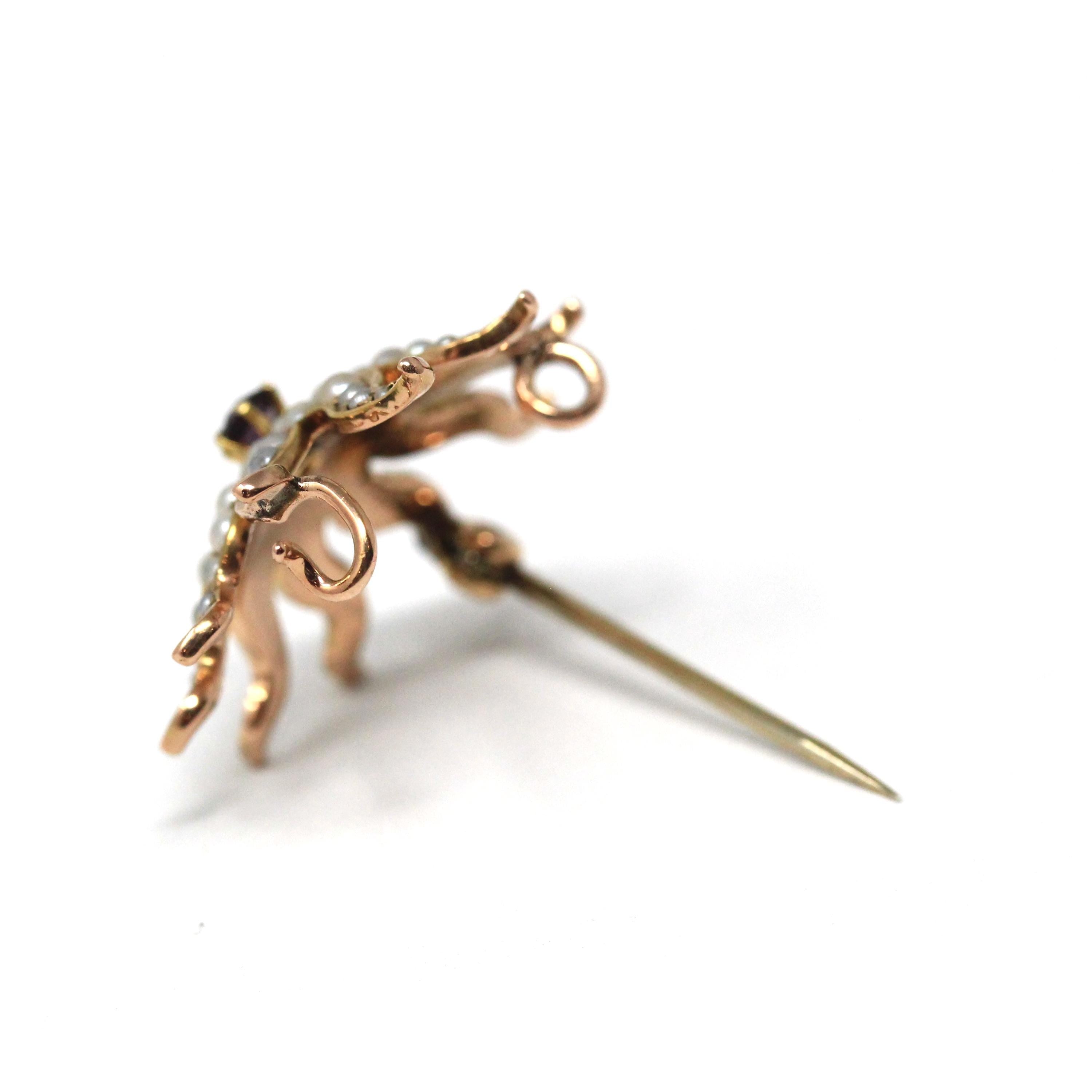 Antique Starburst Brooch - Victorian 10k Yellow Gold Seed Pearl