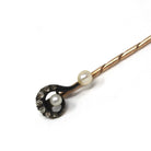 Question Mark Stick Pin - Antique Sterling Silver & 14k Yellow Gold Lapel Cravat Brooch - Victorian Era 1890s Pearl And Diamond Fine Jewelry