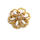 Antique Flower Brooch - Edwardian Era 10k Yellow Gold Natural Opal & Diamond Sunburst Pin - Circa 1900s Fine October Birthstone Jewelry