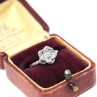 Modern Flower Ring - Estate 14k White Gold Natural Round Brilliant Cut Diamond - Vintage Circa 1990s Era Size 5 Fine Statement Jewelry