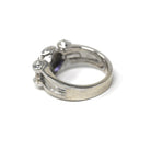 Modern Iolite Ring - 14k White Gold Scroll Design Purple Blue Gemstone & Diamond Accents - Estate Size 6 3/4 Unisex Fine Statement Jewelry
