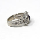 Modern Iolite Ring - 14k White Gold Scroll Design Purple Blue Gemstone & Diamond Accents - Estate Size 6 3/4 Unisex Fine Statement Jewelry