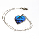 Morpho Butterfly Pendant - Mid Century Sterling Silver Blue Wing Heart Necklace - Vintage Circa 1940s Era Palm Tree Beach Sunset Jewelry