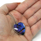 Morpho Butterfly Pendant - Mid Century Sterling Silver Blue Wing Heart Necklace - Vintage Circa 1940s Era Palm Tree Beach Sunset Jewelry