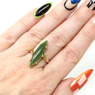 Nephrite Jade Ring - Retro 10k Yellow Gold Marquise Cut Natural Green Gemstone - Vintage Circa 1970s Era Size 6 1/2 Bypass Fine 70s Jewelry