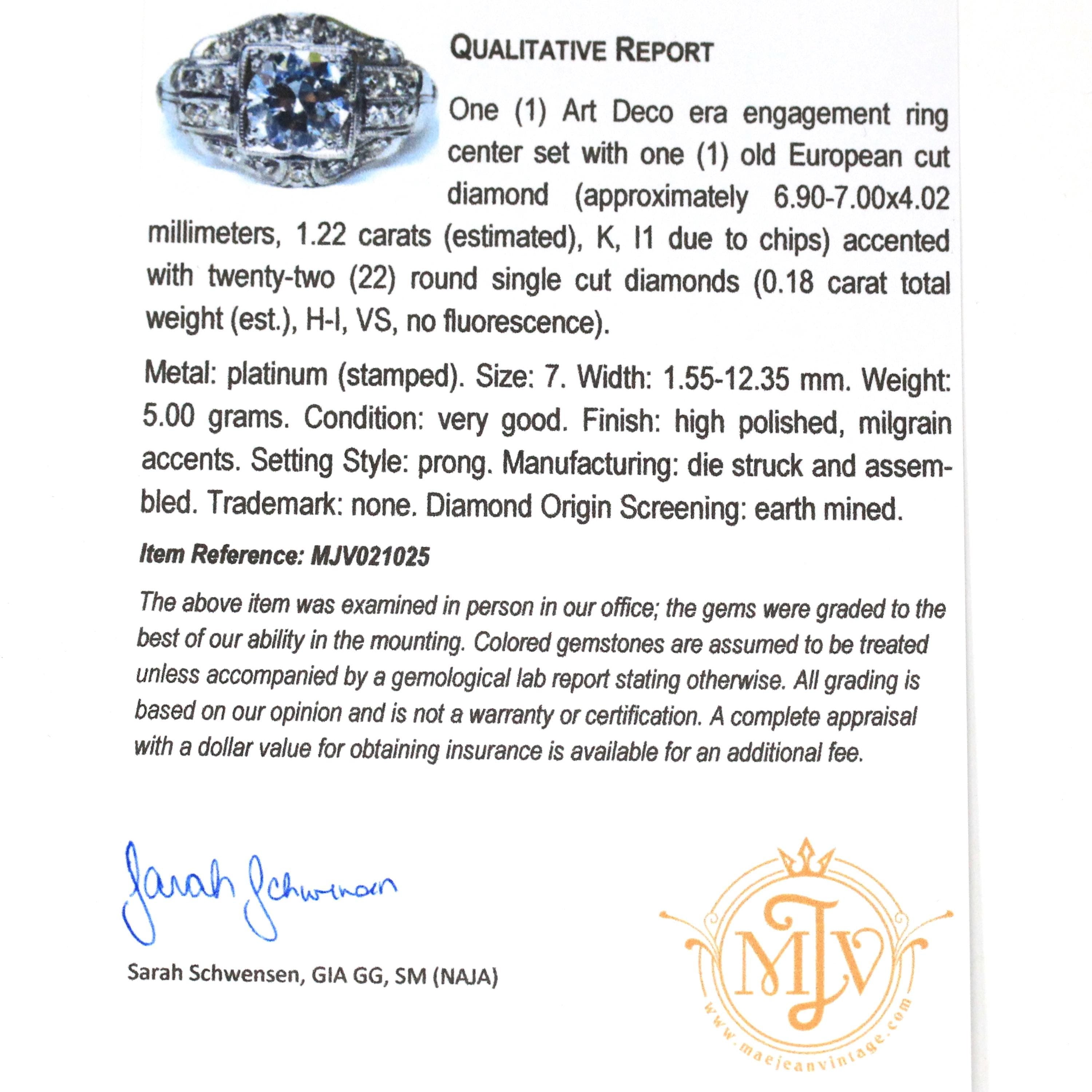 Art Deco Diamond Ring - Vintage Platinum 1.40 CTW Natural Gemstones - Circa 1930s Era Die Struck Geometric Size 7 Fine 30s Report Jewelry