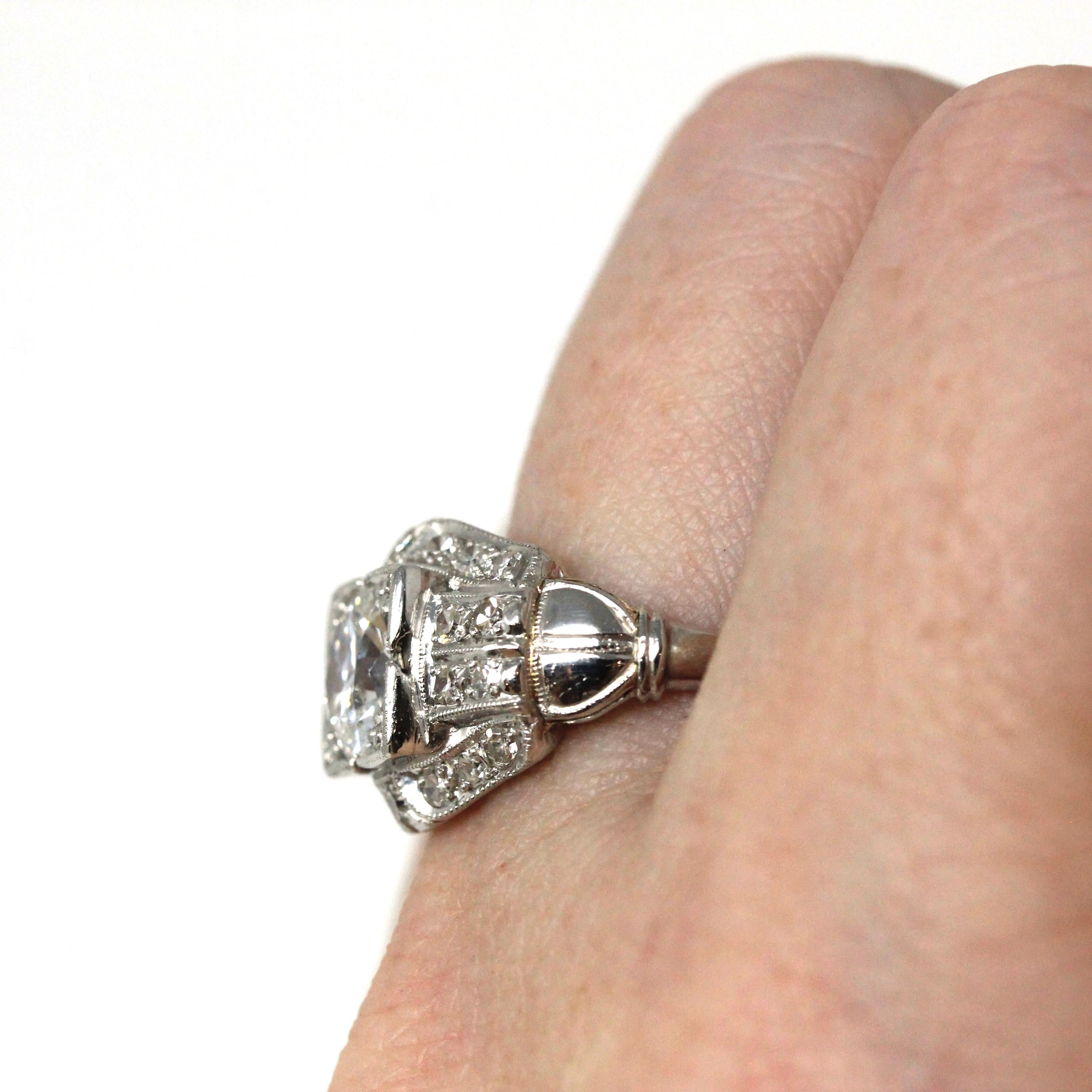 Art Deco Diamond Ring - Vintage Platinum 1.40 CTW Natural Gemstones - Circa 1930s Era Die Struck Geometric Size 7 Fine 30s Report Jewelry