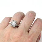 Vintage 1.57 ctw Diamond Ring - Mid Century Platinum Emerald Baguette Cut Natural Diamonds - Circa 1950s Size 4 1/4 Report Fine Jewelry