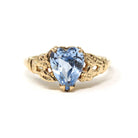 Vintage Heart Ring - Mid Century 10k Yellow Gold Created Blue Spinel Gemstone - Circa 1940s Era Size 6 Flower Leaves Design Fine 40s Jewelry