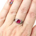 Art Deco Ring - Vintage 14k White Gold Filigree Created Red Ruby Filigree Statement - Circa 1930s Era Size 6 July Birthstone Fine Jewelry