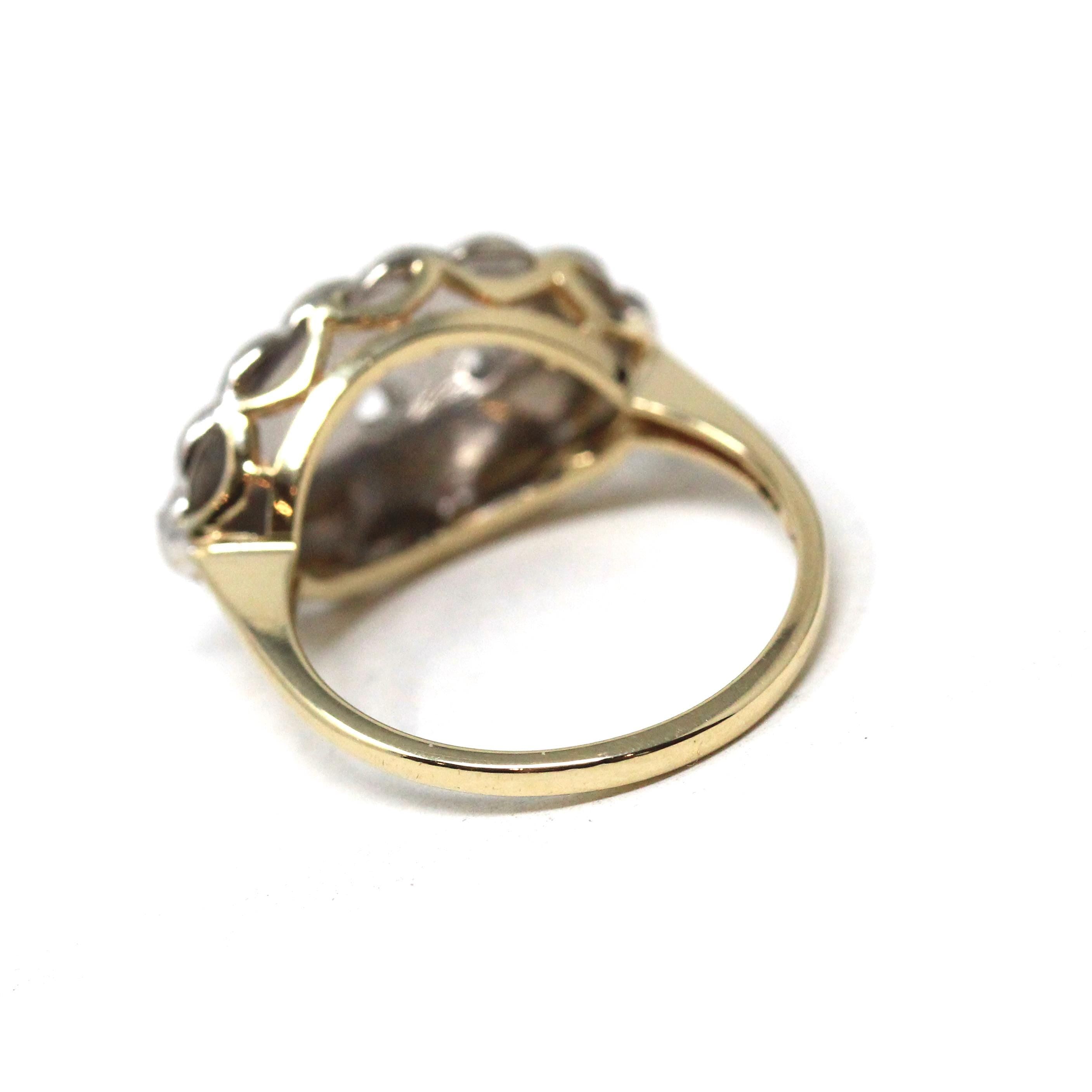 Mid Century Princess Ring - Vintage 14k Yellow White Gold Natural Diamond Two Tone Three Stone - Circa 1950 Size 5 1/4 Illusion Fine Jewelry
