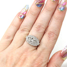 Mid Century Princess Ring - Vintage 14k Yellow White Gold Natural Diamond Two Tone Three Stone - Circa 1950 Size 5 1/4 Illusion Fine Jewelry