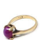 Created Star Ruby Ring - Retro 10k Yellow Gold Cabochon Cut Pink Solitaire Gemstone - Vintage 1960s Era Size 6 Celestial Fine 60s Jewelry