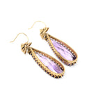 Antique Amethyst Earrings - Edwardian 10k Yellow Gold Natural Purple Teardrop Gemstone - Vintage 1910s Seed Pearl Bow Hook Wire Fine Jewelry
