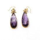 Antique Amethyst Earrings - Edwardian 10k Yellow Gold Natural Purple Teardrop Gemstone - Vintage 1910s Seed Pearl Bow Hook Wire Fine Jewelry