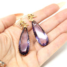 Antique Amethyst Earrings - Edwardian 10k Yellow Gold Natural Purple Teardrop Gemstone - Vintage 1910s Seed Pearl Bow Hook Wire Fine Jewelry