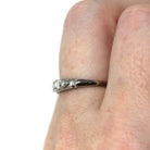 Mid-Century Diamond Band - 14k White Gold Natural Round Single Cut Gemstones Ring - Circa 1950s Era Size 5 3/4 Fine Wedding Bridal Jewelry