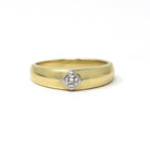 Vintage Diamond Ring - Estate 14k Yellow & White Gold Single Gemstone Tapered Band - Modern Size 10 Unisex Men's Wedding Two Tone Jewelry