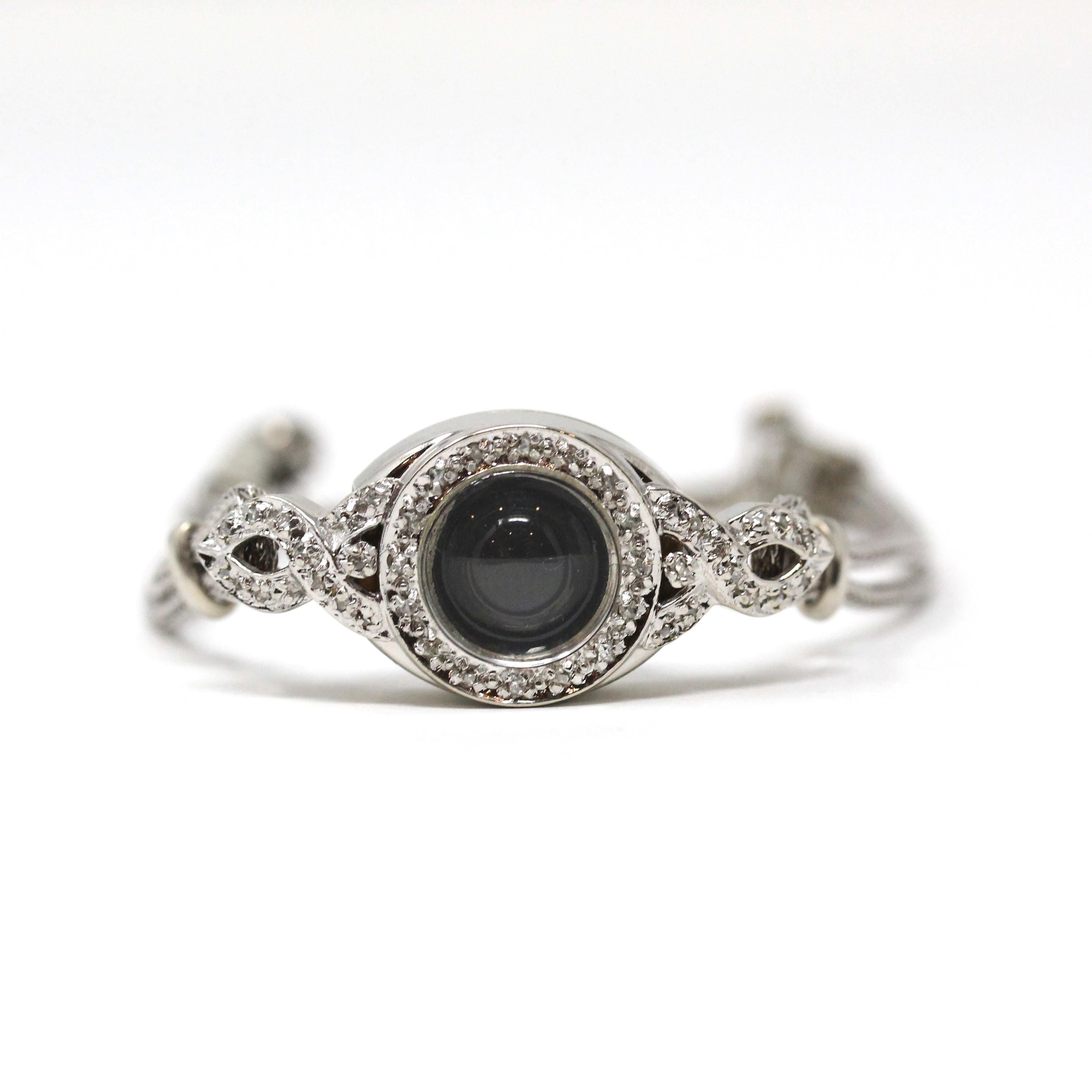 Converted Watch Bracelet - Vintage 14k White Gold Diamond Accented Case - Circa 1950s Fine Petite Collectible Deco Style Mid Century Jewelry