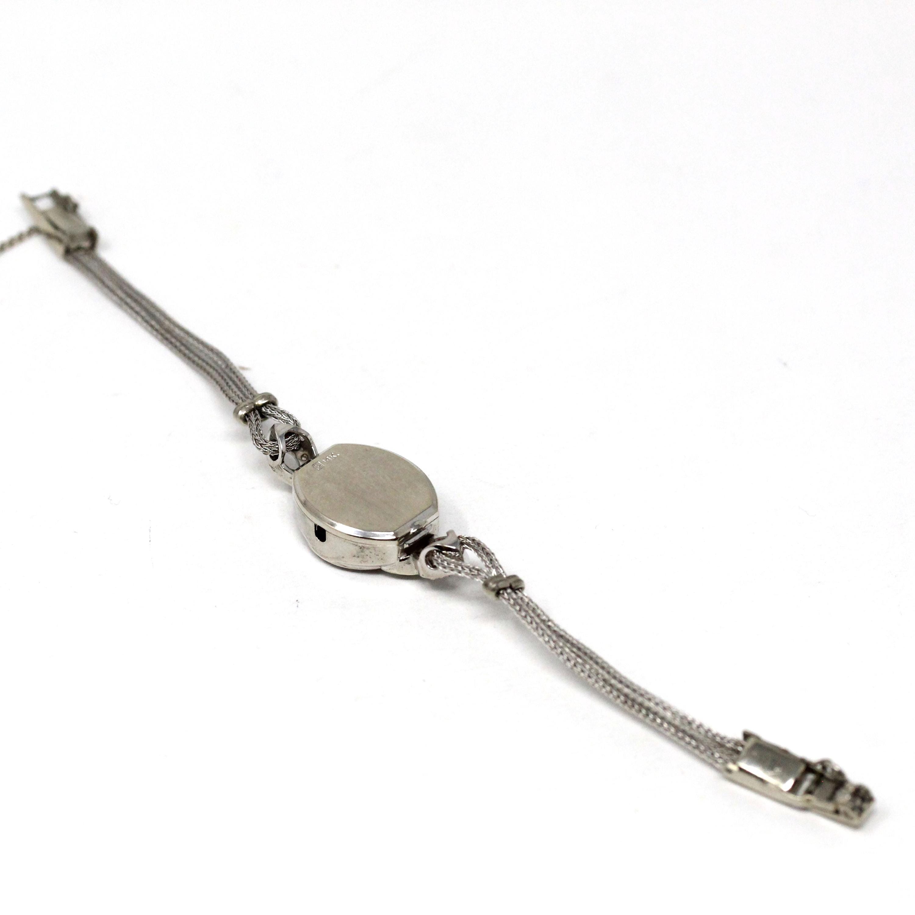 Converted Watch Bracelet - Vintage 14k White Gold Diamond Accented Case - Circa 1950s Fine Petite Collectible Deco Style Mid Century Jewelry