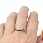 Mid Century Diamond Band - Vintage 14k Yellow & White Gold Five Gemstones Wedding Ring - Circa 1940s Size 7 Fine Engagement Bridal Jewelry