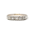 Antique Diamond Band - Vintage 10k Rhodiumed Yellow Gold Natural .25 CTW Five Stone Wedding Ring - Estate Circa 1910s Size 6.75 Fine Jewelry