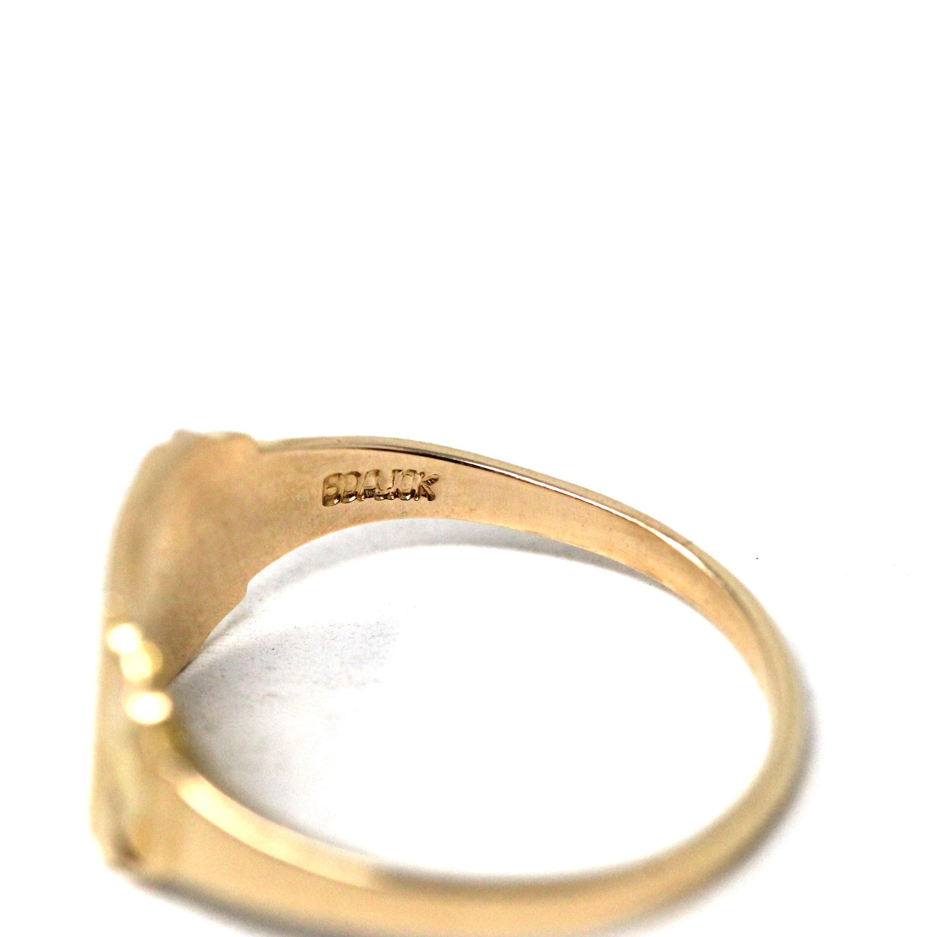 Vintage "SJ" Signet Ring - Mid Century 10k Yellow Gold Engraved Initials Script Letters - Circa 1940s Era Size 4 1/4 Petite BDA Fine Jewelry