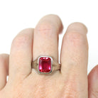 Art Deco Ring - Vintage 10k White Gold Created Red Ruby Men's Unisex Ring - Circa 1930s Size 10 July Birthstone Statement Fine 30s Jewelry