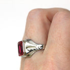 Art Deco Ring - Vintage 10k White Gold Created Red Ruby Men's Unisex Ring - Circa 1930s Size 10 July Birthstone Statement Fine 30s Jewelry