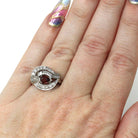 Vintage Cocktail Ring - Mid Century 14k White Gold Natural Garnet Diamonds Statement - Circa 1950s Era Size 4 3/4 Cluster Swirl Fine Jewelry