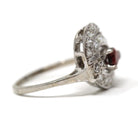 Vintage Cocktail Ring - Mid Century 14k White Gold Natural Garnet Diamonds Statement - Circa 1950s Era Size 4 3/4 Cluster Swirl Fine Jewelry