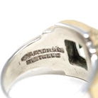 Created Spinel Ring - Retro Sterling Silver & 10k Gold Rectangular Faceted Cut Pale Green Stone - Circa 1940s Era Size 9 Statement Jewelry