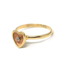 Diamond Heart Ring - Estate 14k Yellow Gold Natural .01 CT Gemstone - Modern Circa 1990's Era Size 6 3/4 Florentine Finish Love Fine Jewelry