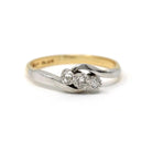 Diamond Bypass Ring - Retro 18k Yellow Gold & Platinum Natural Gemstone Bypass Band - Circa 1970s Era Size 7 1/4 Fine Engagement Jewelry