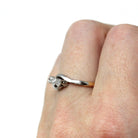 Diamond Bypass Ring - Retro 18k Yellow Gold & Platinum Natural Gemstone Bypass Band - Circa 1970s Era Size 7 1/4 Fine Engagement Jewelry