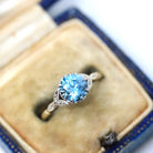 Vintage Blue Zircon Ring - Mid Century 9k Yellow Gold & Platinum Two Tone Blue Gemstone - Circa 1960s Era Size 6 Solitaire Fine Jewelry