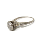 Art Deco Flower Ring - Vintage 14k White Gold Diamond 0.42 CTW Gemstone - Circa 1930s Era Size 7 1/2 Wheat Engraved Fine Statement Jewelry