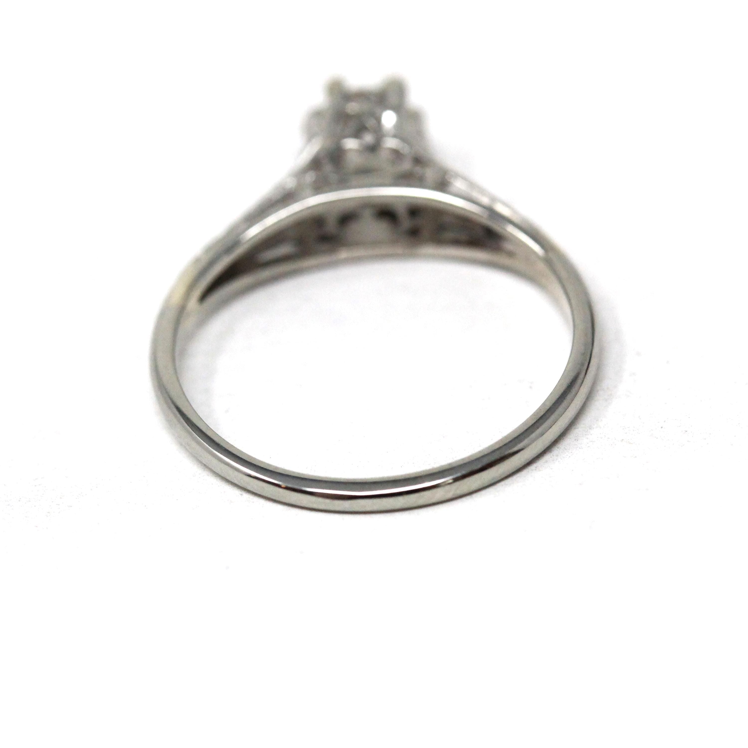 Vintage Diamond Ring - Art Deco 18k White Gold Natural Gemstone Basket Cathedral Solitaire - Circa 1930s Size 5 1/2 Filigree Fine Jewelry